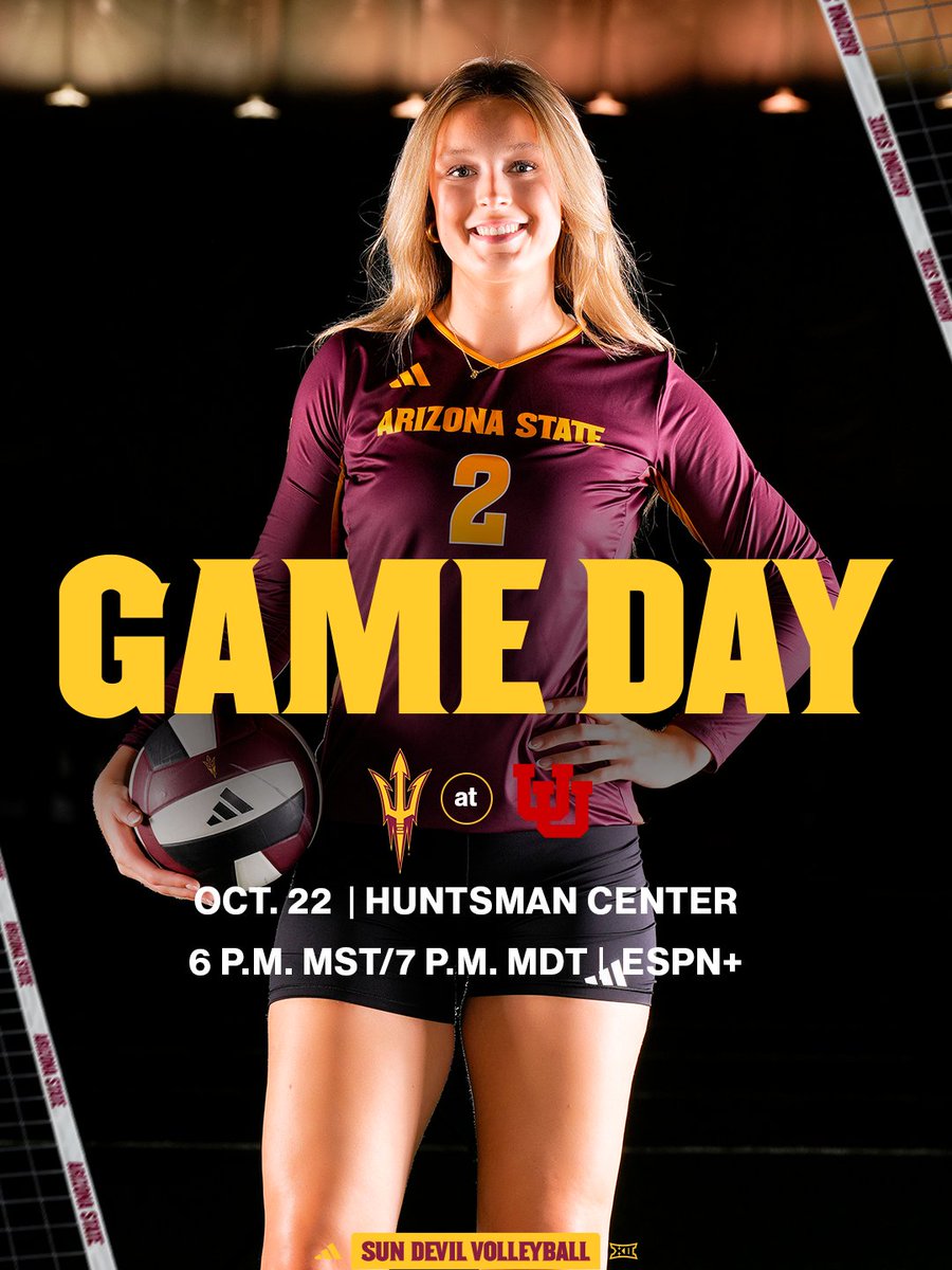SunDevilVB's tweet photo. Game day in SLC! 🔱

🆚 at Utah
⏰ 6 p.m. MST/7 p.m. MDT
📍 Huntsman Center (SLC)
📺 ESPN+
🔗 https://t.co/uHqfIl4v42

#ForksUp https://t.co/oCHASCgxyL