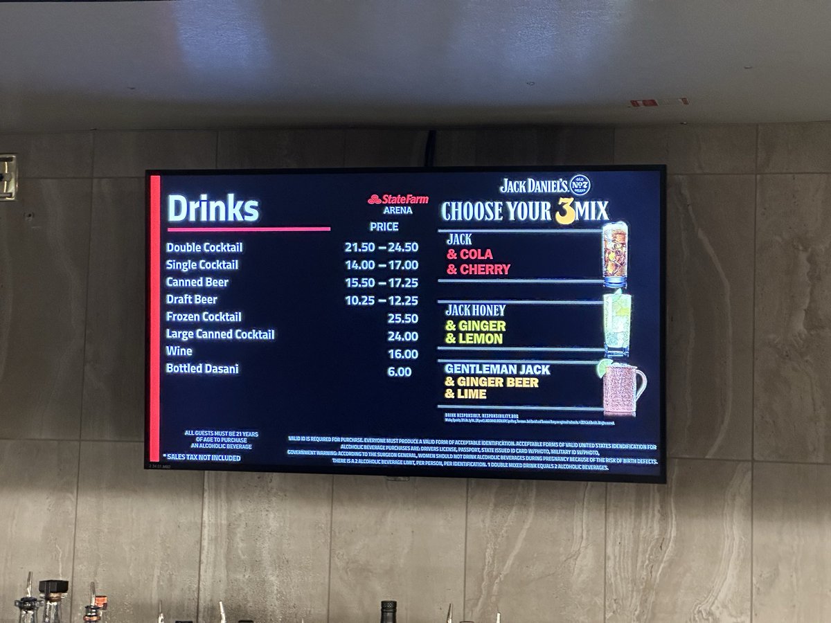 colincsalao's tweet photo. Drinks prices at State Farm Arena https://t.co/3UjY4JRe3n