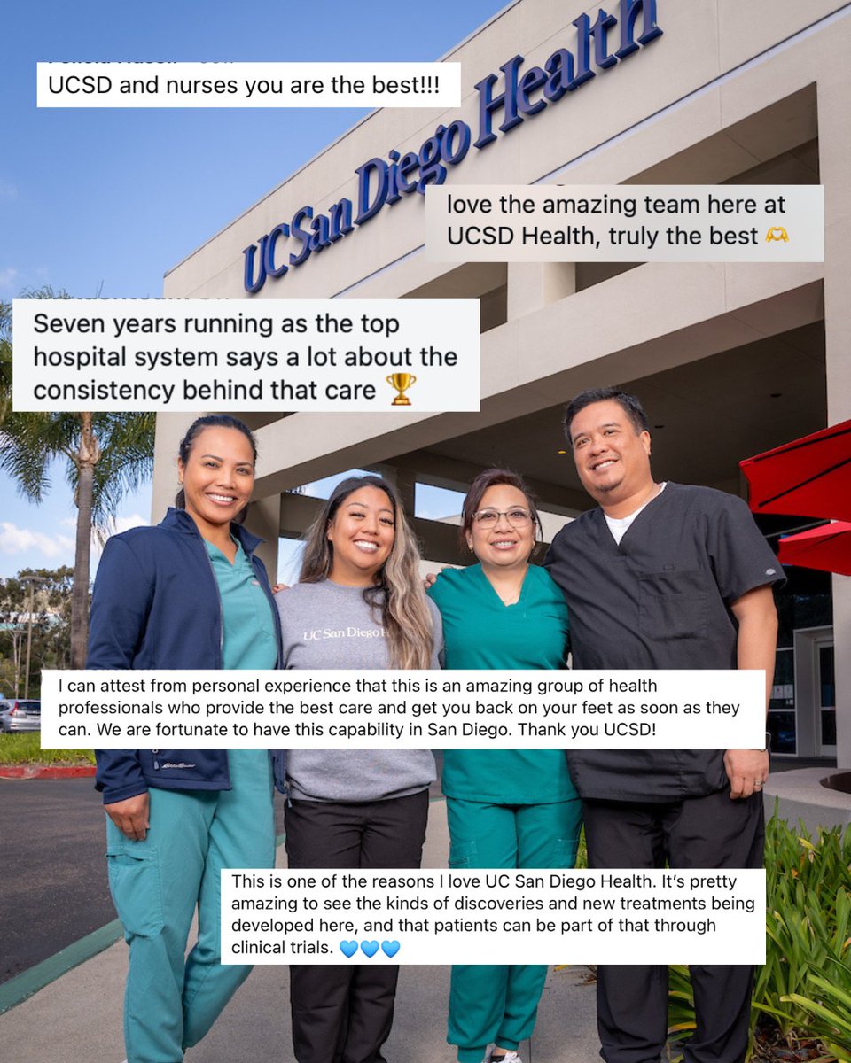 UCSDHealth's tweet photo. The comments say it best. 💬 

From compassionate care teams to life-changing treatments, patients continue to trust #UCSDHealth with their care. During open enrollment, choose a plan that gives you access to UC San Diego Health. 

https://t.co/uzUdgOygyA #SanDiego https://t.co/ebzhMO1uz9