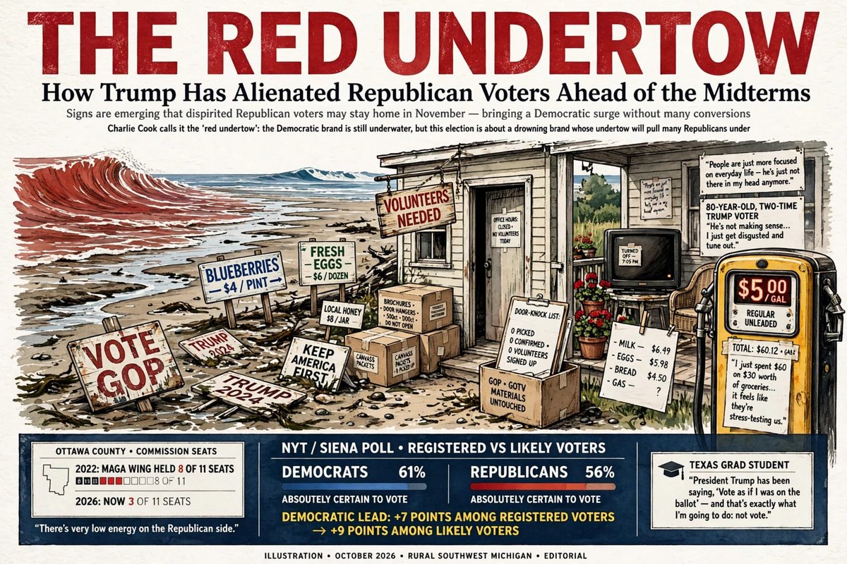 RobertCFried's tweet photo. #Trump #RepublicanVoters #Midterms2026 #RedUndertow #VoterFatigue #EnthusiasmGap #RepublicanDisillusionment #VoterTurnout #CostOfLiving #EconomicAnxiety #GOPInfighting #MichiganPolitics #BlueWave #Election2026 https://t.co/V0nbB3qlu6