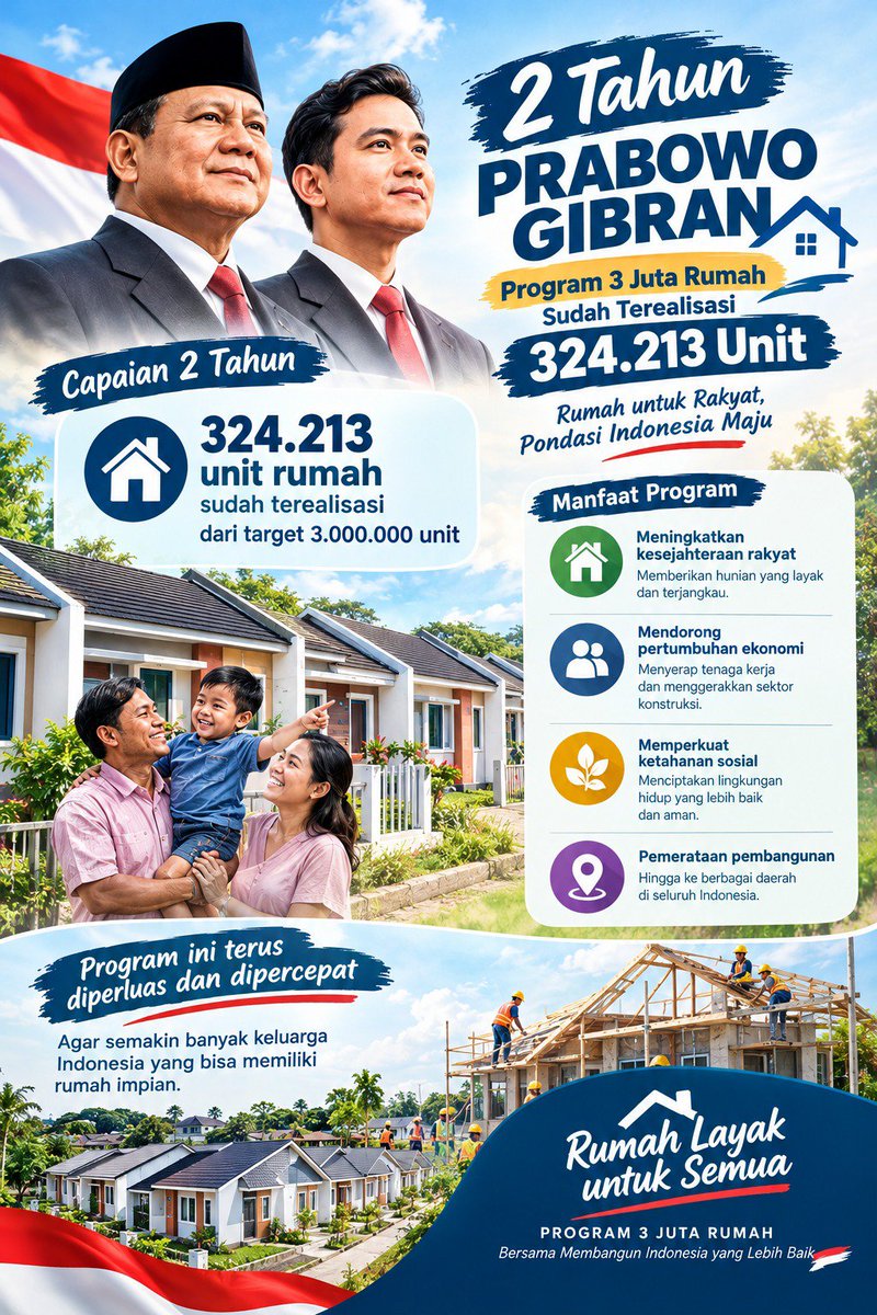 bagus_malik99's tweet photo. Kerja nyata pemerintah, 324 ribu unit rumah terealisasi dalam 2 tahun #Program3JutaRumah https://t.co/rMKnna8Lop