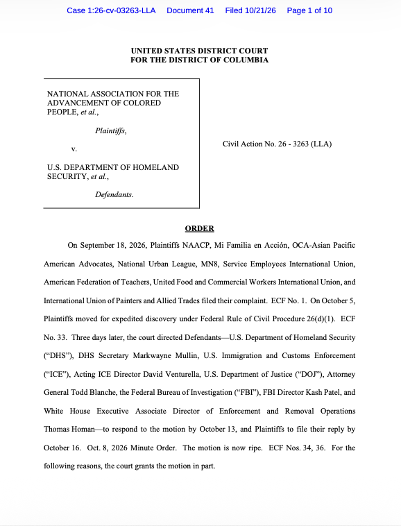 NormEisen's tweet photo. BREAKING: major development in our case on ICE at the polls 
 
The judge granted our request for expedited discovery &amp; we’ll seek answers about threats &amp; their impact on voters
 
@dd_fund @NAACP @OCANational @NatUrbanLeague @SEIU @AFTunion @UFCW
@GoIUPAT MFenAccion MN8 &amp;others-TN https://t.co/YsOfBlzBOi