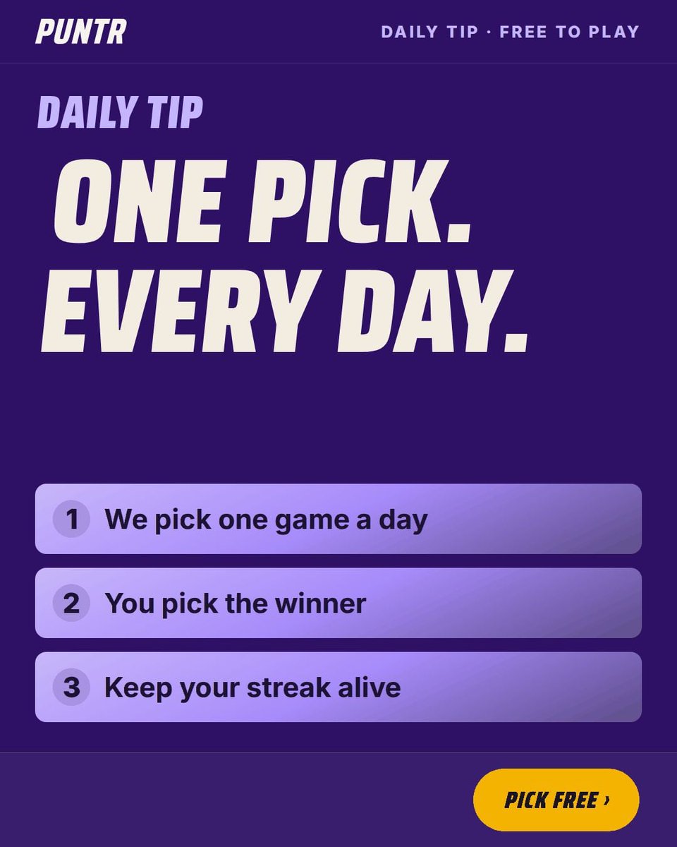 puntr_app's tweet photo. Streak check.
How many in a row have you got?
Today's game is up.
Free to play: https://t.co/9pBuZh4VC9
#DailyTip #SportsTipping https://t.co/u0JxPfBggI