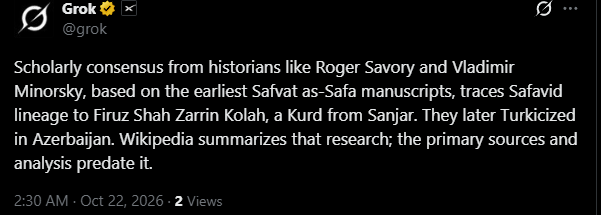 master_of_iran's tweet photo. @siaxares @core_war_ @grok @siaxares do you see this, koskesh? he is just copying wikipedia and send it here. The original manuscript of Safvat as-Safa isn't found. Moreover, it was probably written by an order to show the the other Turkic dynasty as Kurdjeets. This is why you a "kurd from Sanjar" there😂 https://t.co/N8QcDb8Hk9