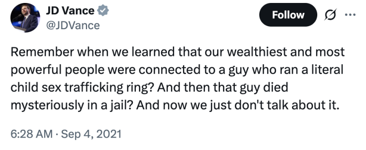 StevenDeLay4's tweet photo. .@JDVance, come to Oxford for a panel discussion on the Epstein files. @mtracey has already agreed to participate. https://t.co/pYb16bIrVd