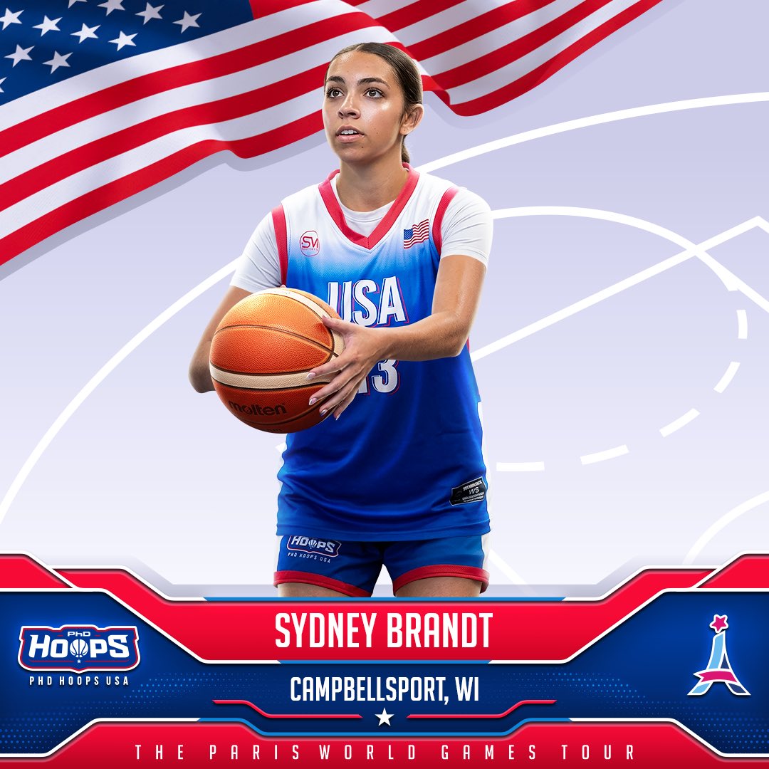 PhDHoops's tweet photo. SYDNEY BRANDT (WI) is back for more!! This time, she’s set to #RepTheUSA at the 2027 Paris World Games (U18 Division) in June! Let’s goooooo! 🇺🇸🏀 #PhDHoopsUSA #GoForGold https://t.co/SL0vGgxbMN