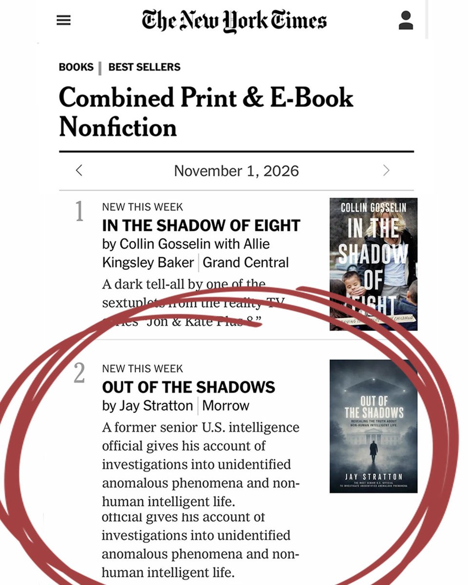 jaystratton's tweet photo. Very proud to share that my memoir, Out of the Shadows, has debuted at #2 on the NY Times Best Sellers List. Thank you to everyone who has read the book and recommended it to friends and family. And thank you to everyone who helped make this book possible! https://t.co/xXwu6bFlbe