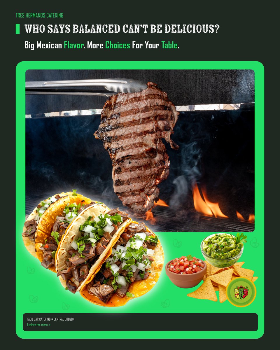 TresHermanosOR's tweet photo. Who said choosing a more balanced meal means sacrificing flavor? 🌮 

Big Mexican flavor, fresh toppings, and choices your guests will love. 

At Tres Hermanos Catering, our taco bars bring people together with delicious food and options for different tastes. https://t.co/WcwBiCPtu9