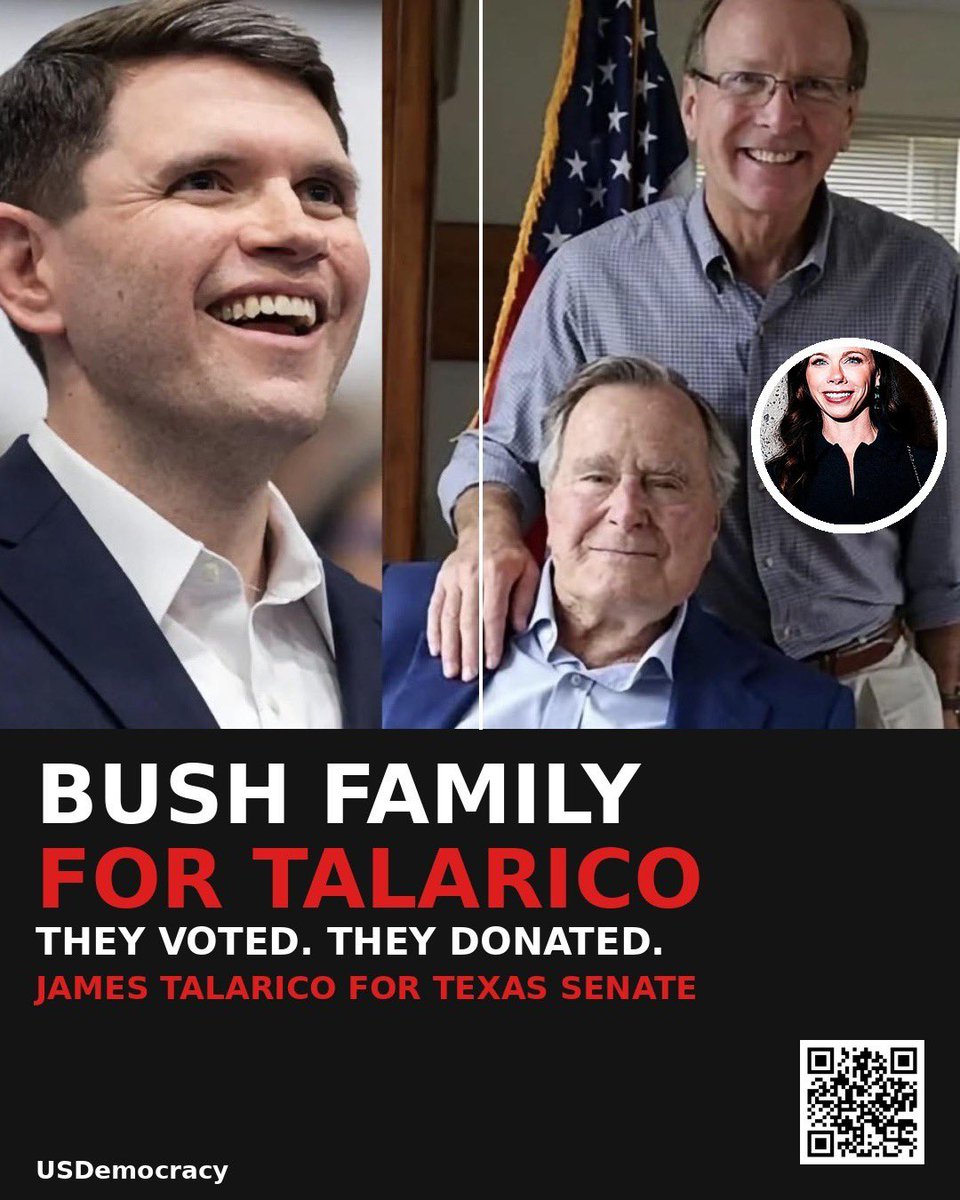goRubenRuben's tweet photo. BUSH FAMILY FOR TALARICO
They voted. They donated.
Former President George W. Bush’s daughter Barbara Bush and brother Neil Bush have supported Democrat James Talarico for Texas Senate.
Real photos only. https://t.co/cqXwgO4Cqn QR.
#GeorgeWBush #Talarico #Republicans4Talarico #Texas #USDemocracy
Vote early. Nov 3 is the last day.
https://t.co/84dwYNjn46