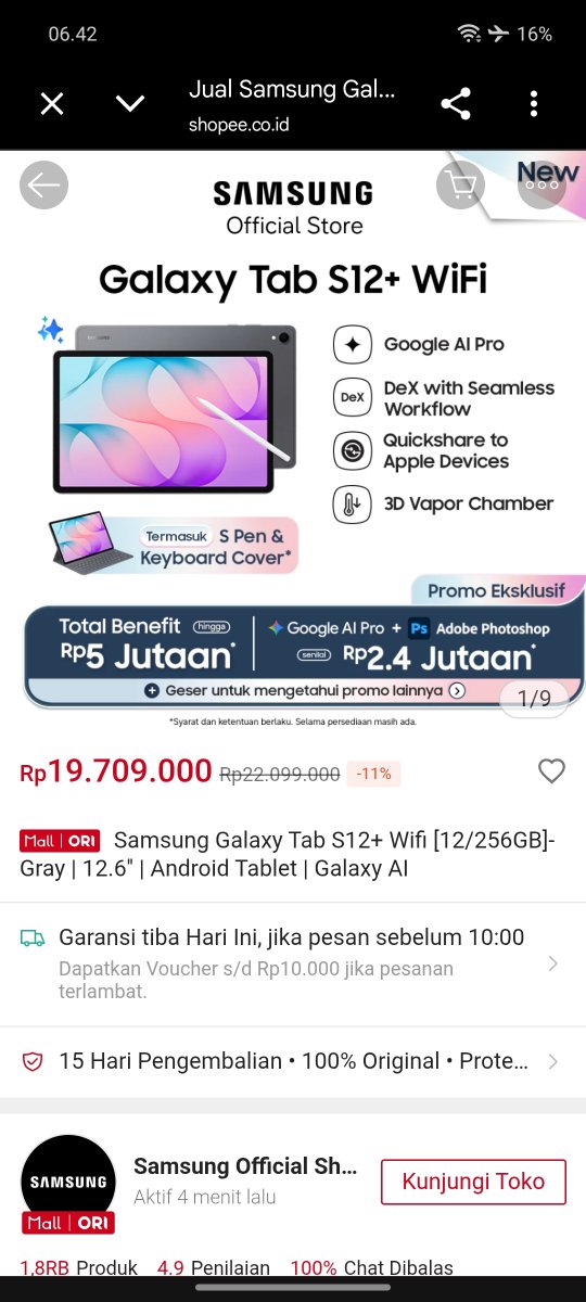 oxsytys's tweet photo. @ShopeeID Aku beli #GalaxyTabS12 Plus dengan e-Voucher Samsung Reservation+ dapat diskon hingga 1.5JT 💙 #JustLightThat #TheNewGalaxyTabS12xShopee https://t.co/Tr0TlS49Bc