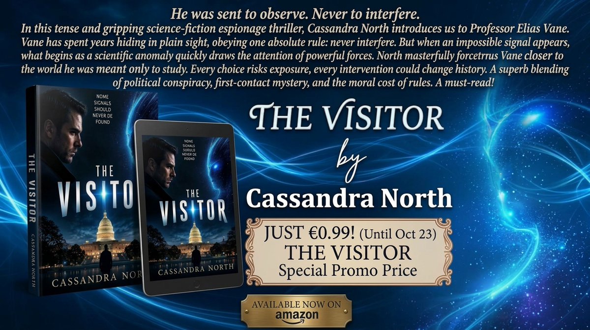 Anthony_ROB_'s tweet photo. 🚀 Ready for a journey into the unknown?

Discover THE VISITOR by Cassandra North!!!

📚 Get your copy for €0.99 until October 23: https://t.co/RQyHzs7fo8

#SciFi #ScienceFiction #SciFiBooks #BookTwitter #BookLovers #AmReading #MustRead #ThrillerBooks #IndieAuthor #TheVisitor https://t.co/UGpBPBZ8QP