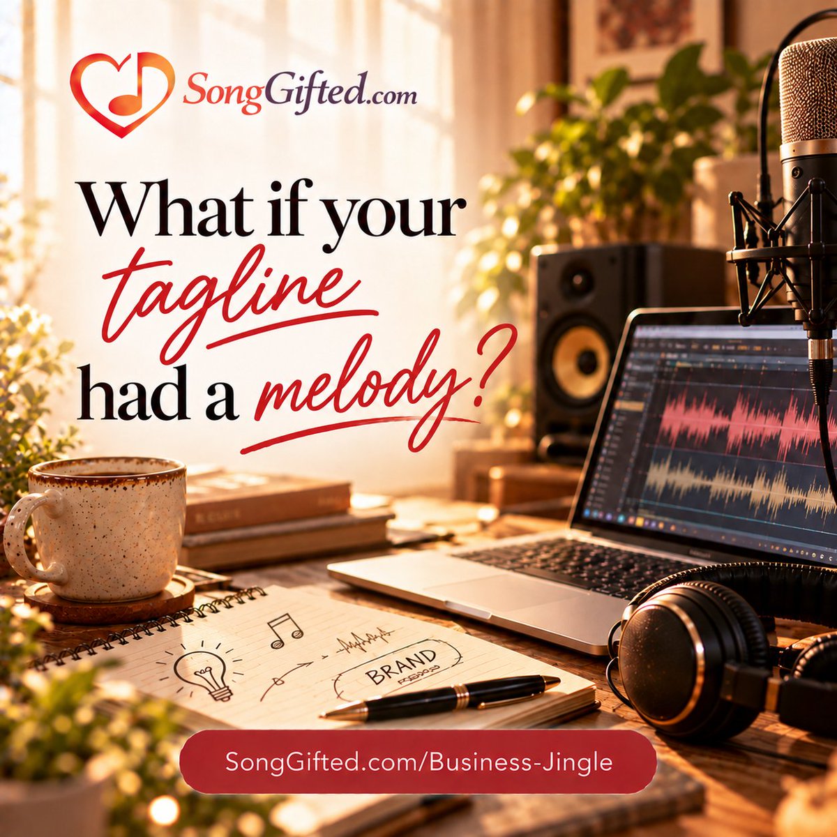 BooksToRead7's tweet photo. What if your tagline had a melody?

You've already found the words that describe your business. Now imagine giving those words a sound people can remember.

https://t.co/qQY6zDrrnp

#songgifted #businessjingle #contentmarketing https://t.co/nd1AVAAhGL
