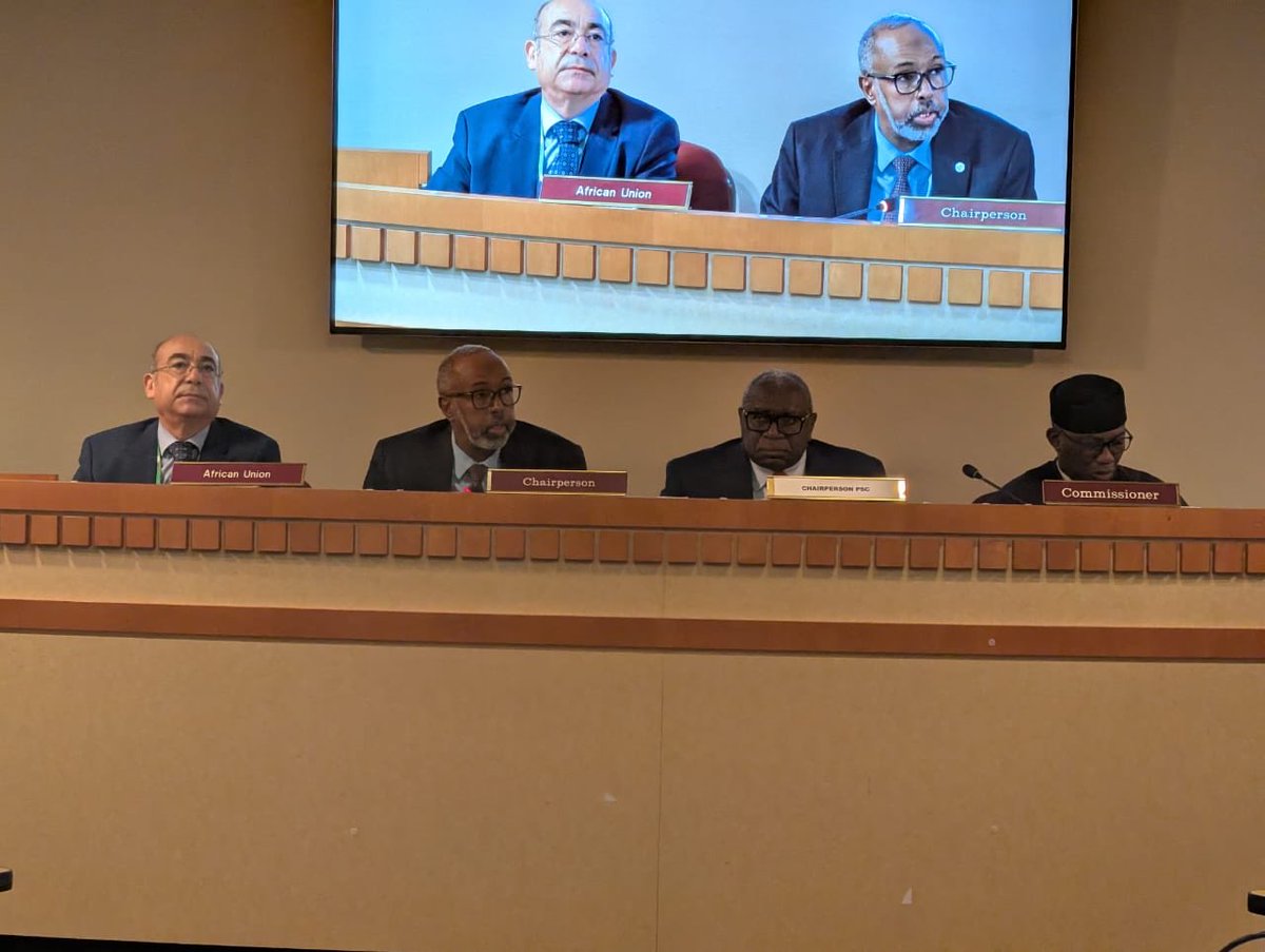 AfricanUnionUN's tweet photo. The #AfricanUnionAtUN hosted an informal consultation between the #AUPSC and the #A3Plus, co-chaired by the #PSC Chairperson for October, H.E. Amb. Churchill Ewumbe-Monono, PR of #Cameroon 🇨🇲 to the #AU, and the #A3 Coordinator, H.E. Amb. Aboubakar Dahir Osman, PR of #Somalia🇸🇴 to the #UN, with the facilitation of H.E. Amb. Bankole Adeoye, Commissioner @AUC_PAPS. The #AUPSC and #A3Plus reviewed preparations for today's 9th Annual Consultative Meeting between the #PSC and the #PBC, the 11th Informal Joint Seminar on 22 October, and the 20th Annual Joint Consultative Meeting between the #AUPSC and the #UNSC on 23 October (#AJCM).

#AUUNCooperation  #AfricaAtUN #Agenda2063