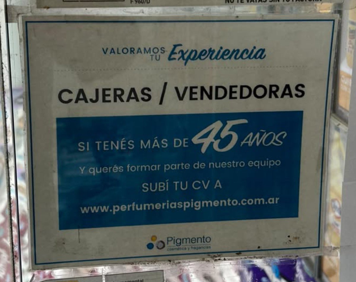 dielopa81's tweet photo. Si sos mujer, tenés 45 años o más y estás buscando trabajo, Pigmento está buscando empleadas. Éxitos 🙏 https://t.co/WESCDY4SYD