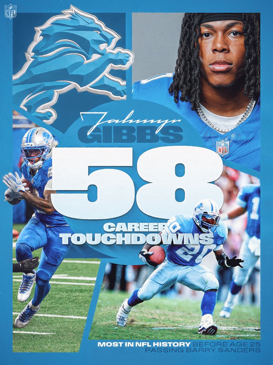 NFL's tweet photo. Sonic's rewriting the record book 😤 @Jahmyr_Gibbs1

GBvsDET – Sunday 4:25pm ET on FOX/FOX One
Stream on @NFLPlus https://t.co/Ix5IWzVR3S