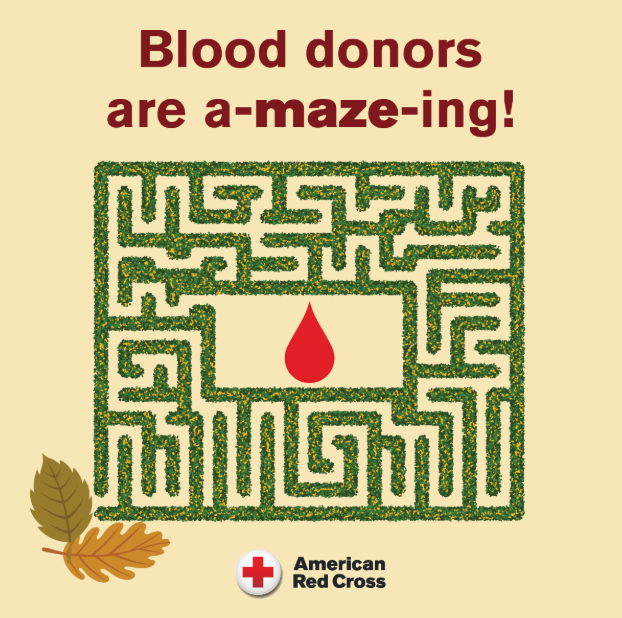 IowaRedCross's tweet photo. Blood donors are a-maze-ing &amp; so is this thank-you! Come give blood or platelets Oct. 19-Nov. 22 &amp; get a $10 Amazon Gift Card by email plus 500 bonus points redeemable for a $10 e-gift card through Donor Rewards. That's up to $20 in gifts! Book now: https://t.co/mlsxKLRSPq (T&amp;C) https://t.co/yOXk2CWd2E