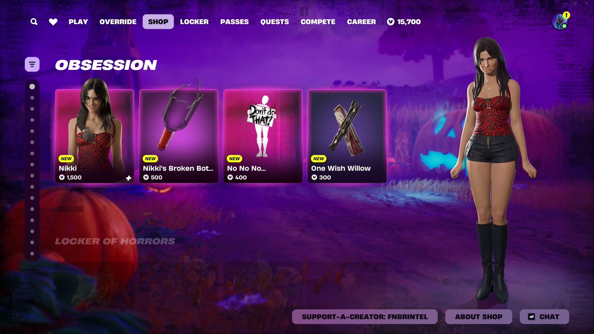 FNBRintel's tweet photo. Nikki (Obsession) collab is now out! 🔥

Pick anything up here: https://t.co/TCllFwbUEe 

Use code "FNBRintel" when picking up anything, it helps a ton! 🫶#EpicPartner https://t.co/POu7CRsFwH