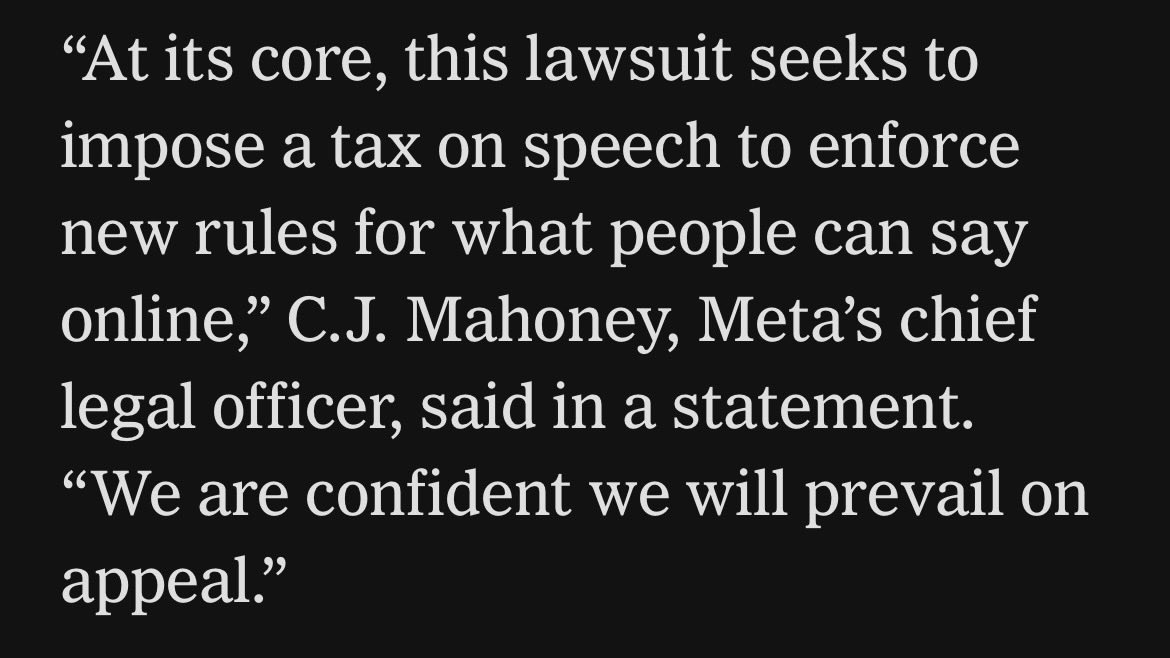 jason_kint's tweet photo. This appears to be the (nonsensical) statement Meta has provided to all major outlets about the $25B fine which had to do with an unprecedented data leak that they then kept under wraps through the 2016 election until scandal broke wide open in 2018. Tax on speech? Spin, spin 1/2 https://t.co/vvL70XVBIl