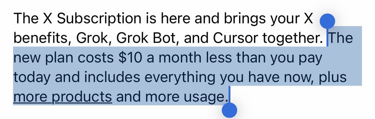 jayphelps's tweet photo. Really don't like that they claim this as it's not true in the literal sense: you loose any included credit with third party models like Claude.

Which for folks like me who love Grok but also love using other company models to review things, is a big deal. Be honest. https://t.co/U8k5WegIAe