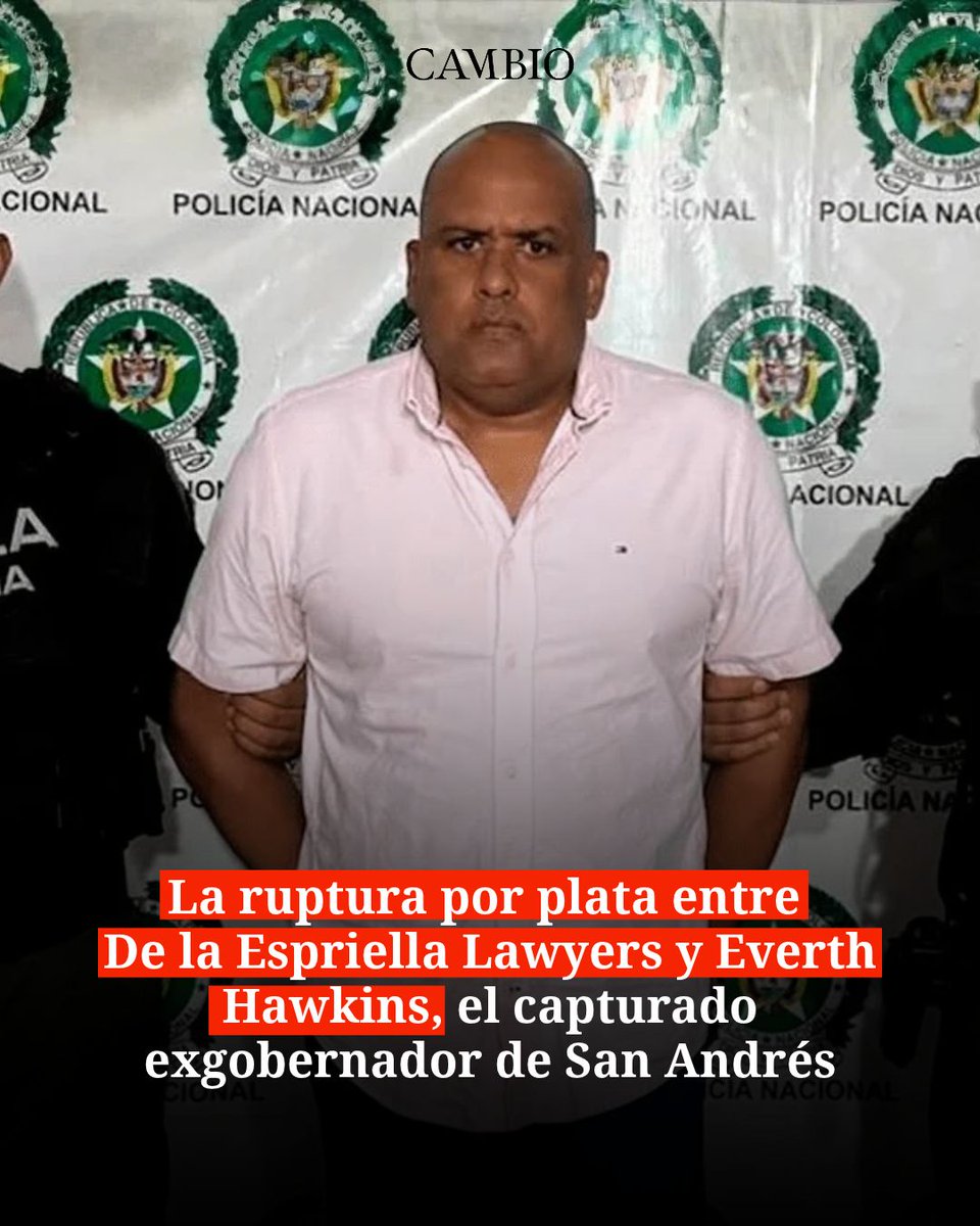 estoescambio's tweet photo. ¿Por qué terminó la relación entre De la Espriella Lawyers y Everth Hawkins? La firma fundada por el hoy presidente defendió al exgobernador de San Andrés hasta el 26 de agosto. La representación terminó por diferencias en los honorarios, mientras Hawkins enfrenta una investigación por presunta extorsión.

👉Lea la historia completa: https://t.co/dGdl7BurIC