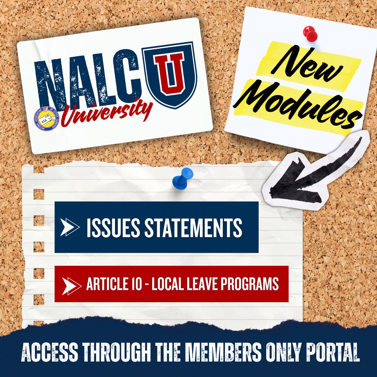 NALC_National's tweet photo. New training modules have been added to NALCU! Learn more about issues statements and Article 10 - local leave programs. Log in to the Members Only portal on https://t.co/aFmF6US7XU to get started. https://t.co/vzSJX1cg71