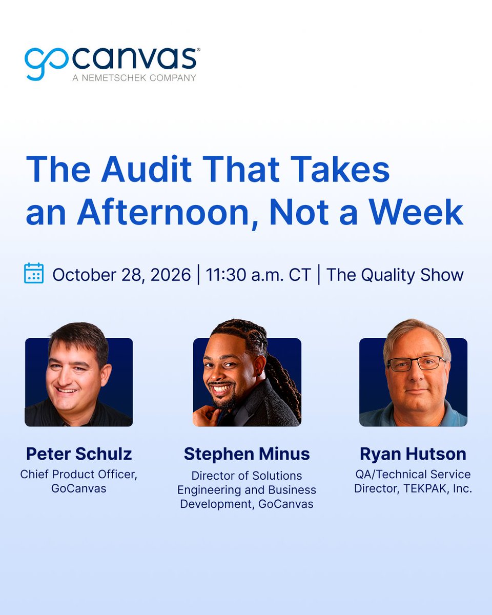 GoCanvas's tweet photo. Heading to @QualityMagazine's Quality Show? Add this session to your schedule. 👇

How did TEKPAK turn a 4-hour traceability exercise into just 2 minutes?

Join GoCanvas’s Peter Schulz and Stephen Minus alongside TEKPAK’s Ryan Hutson to find out!

#QualityShow #Manufacturing https://t.co/MX8v1HOl7o