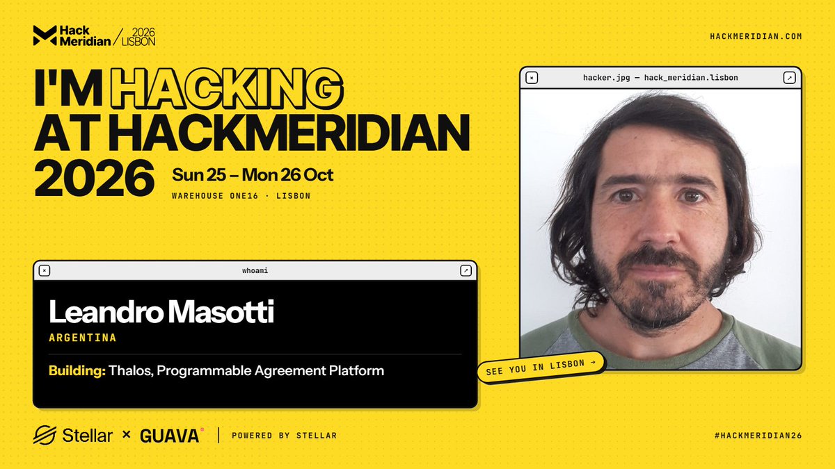 leandro_masotti's tweet photo. I am ready to go! #HackMeridian26 🇵🇹
Free hackathon by @BuildOnStellar × @GuavaGlobal. See you there! https://t.co/4kL2vwBKpw