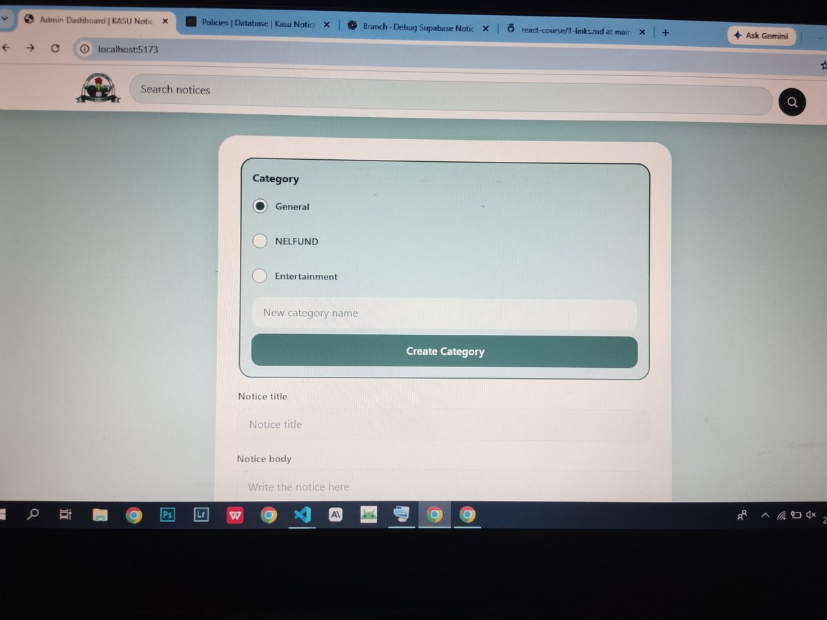 Jenom01's tweet photo. Learning REACT and supabase while build a news platform for my school as a SIWES project
Learnt how to fetch and display data from supabase, also how .env files work
#Coding #frontend #fullstack https://t.co/I8lf3l5yHS