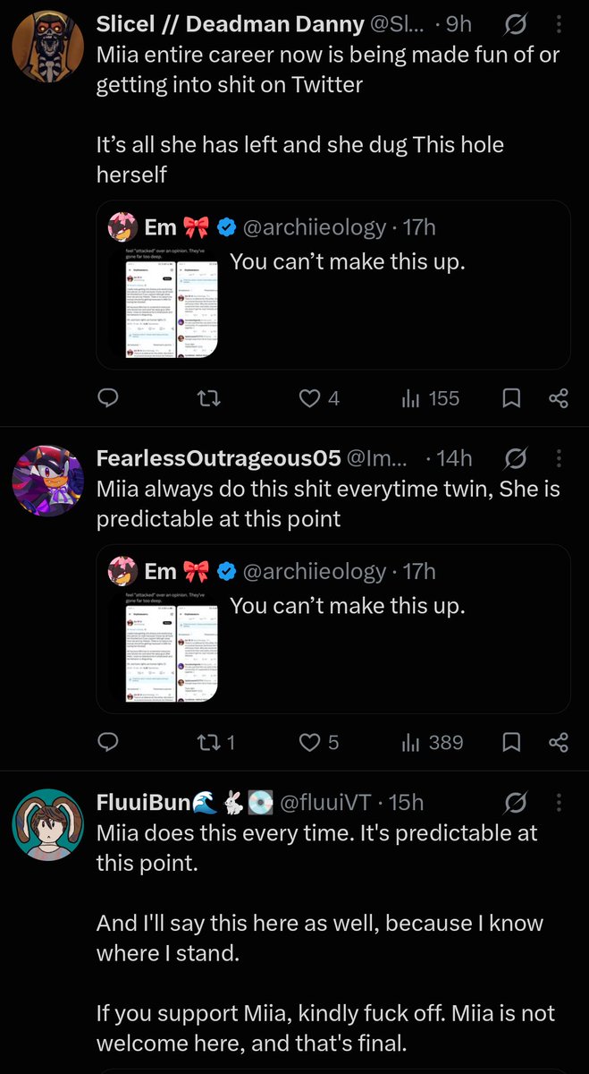 HyperWhale286's tweet photo. "If any of you guys come across Miia, please report her"

"Can we just censor her name from now on?"

"What a childish, fatherless sense of logic"

"She dug this hole herself"

"MidTzu"

Crybullies, all of them. 🍿 https://t.co/i2m4lhA8jN
