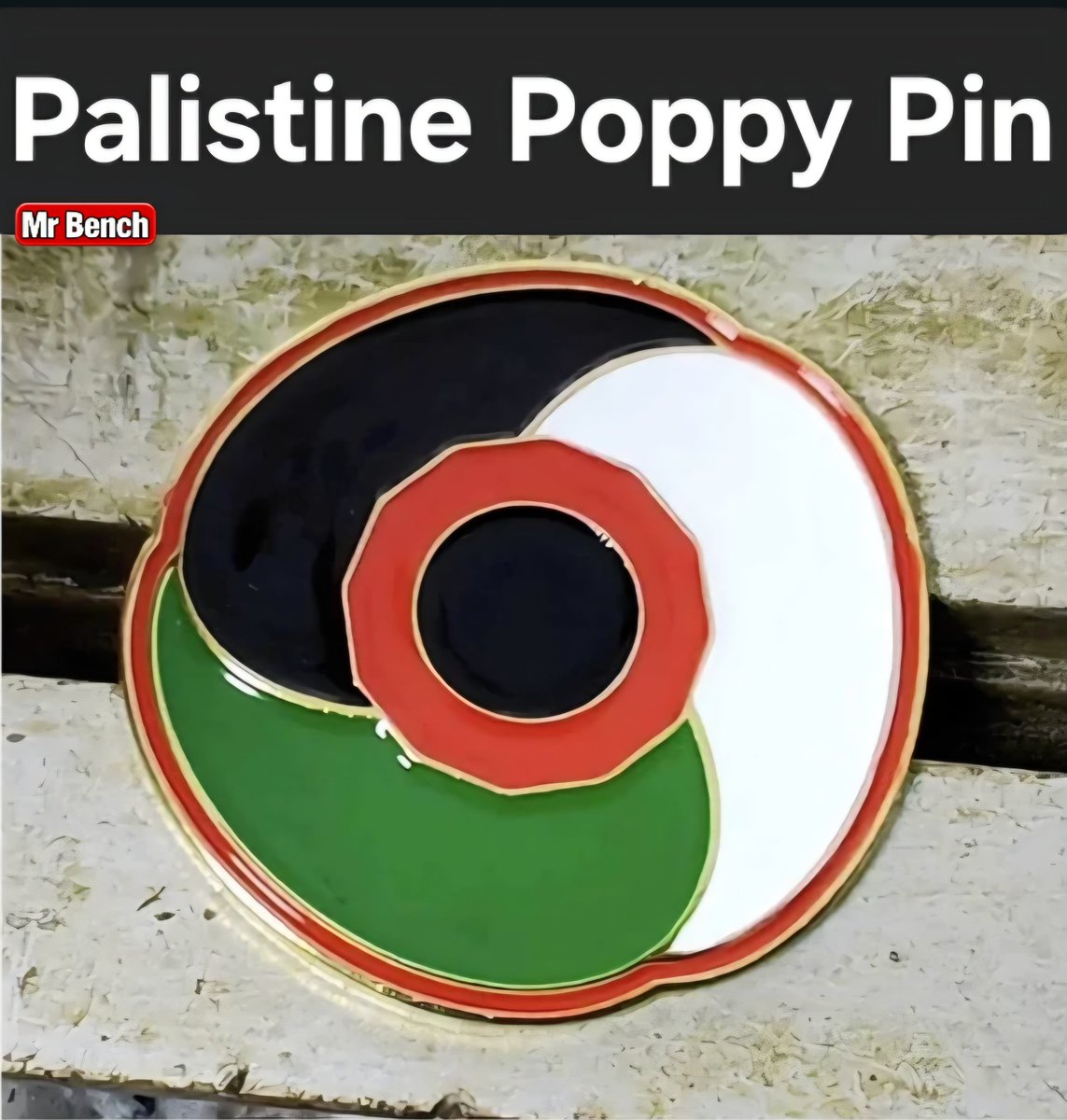 therealmrbench's tweet photo. Palestine Poppy Pins are now available in England.
(Remembrance Day / Armistice Day).

How long til the Leftist in Canada think it is a good idea to wear them here? https://t.co/v93zVh4fLR