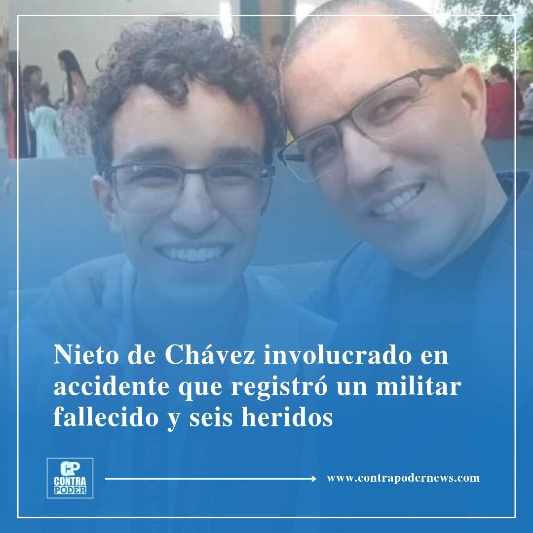 ContraPoder30's tweet photo. 🔗 Lee esta y otras noticias en nuestra página web: https://t.co/450kV3fzpV

🇻🇪 | En un accidente de tránsito ocurrido el pasado sábado en la vía hacia la Laguna de Tacarigua, a la altura de Río Chico (Miranda), y el cual reportó un saldo de un fallecido y seis heridos, estuvo involucrado Jorge Arreaza Chávez (18), nieto del fallecido Hugo Chávez e hijo de Jorge Arreaza y Rosa Virginia Chávez.

El siniestro se registró cuando la camioneta en la que viajaban volcó, cayó a un barranco y posteriormente se incendió. El conductor, un sargento de la FANB identificado como Gregori José Loaiza Barrera, de 27 años, falleció en el hecho.

De acuerdo con el reporte de los organismos que actuaron en el hecho, además de Arreaza Chávez, los otros lesionados son Marifer Díaz, de 24 años, a quien los médicos le apreciaron posible fractura de cadera y clavícula y heridas en los miembros inferiores derecho e izquierdo; Anaís León, de 20 años, que sufrió múltiples laceraciones y traumatismo leve a nivel cervical; Ana León, también de 20 años, a la que le diagnosticaron una herida abierta en el miembro inferior izquierdo; Adrián Gómez, de 29 años y con una herida abierta en el miembro inferior derecho, y Alondra Corredor, de 19 años, que presentó fractura maxilofacial.

Los demás ocupantes lograron sobrevivir y fueron atendidos rápidamente por los cuerpos de rescate locales, para luego ser trasladados de emergencia en helicóptero hacia centros de salud en Caracas. Entre tanto, las autoridades de tránsito ya iniciaron las experticias en el lugar para determinar si el accidente fue provocado por una falla mecánica o por el exceso de velocidad.

Sobre el hijo de Arreaza, a quien apodan «el Gallito» en el entorno familiar, se conoció que presentó laceraciones en el miembro inferior izquierdo. Asimismo, se supo que el militar fallecido se era quien conducía el vehículo siniestrado, y presuntamente se desempeñaba como escolta del hijo del chavista Arreaza.

🔗 Lee esta y otras noticias en nuestra página web (link en la bio)