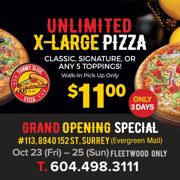 YummySlicePizza's tweet photo. 🎉 Fleetwood, the Grand Opening Deal is Here! 🍕

🍕 ANY XL Pizza for just $11!
Classic, Signature or Any 5-Topping.
📅 October 23–25
📍 Yummy Slice Pizza – Fleetwood

🥡 Pickup only. Don’t miss out! 🔥
#viral #Pizza #Deals #grandopening https://t.co/5hEUHzQ53V