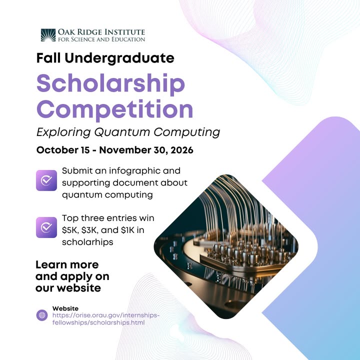 ORISEconnect's tweet photo. ➡️Win a $5,000 UNDERGRADUATE SCHOLARSHIP!!! ORISE, in partnership with the UT Oak Ridge Innovation Institute (UT-ORII), invites undergraduate students to create an infographic that teaches those basics to a general audience. ➡️LEARN MORE: https://t.co/lLqvD03PDw #ShapingScience https://t.co/yUMOA5LtGV