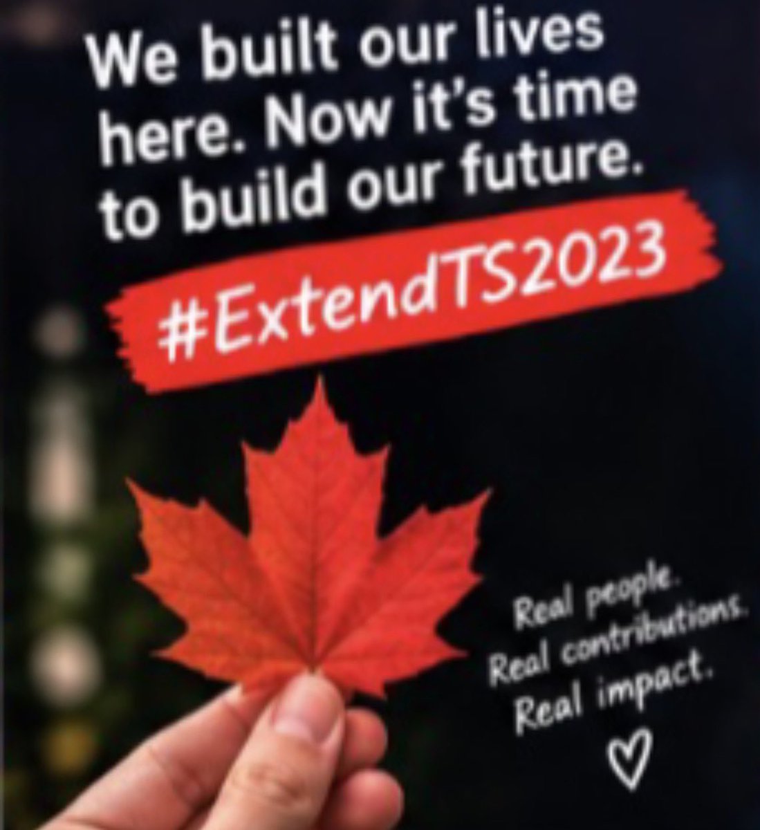 Ts2023H78014's tweet photo. CANADA IS OUR HOME

We ask for a fair chance to stay in the country we call home. Let us stay, let us belong. #ExtendTS2023 Alberta https://t.co/yxeMx1Tcg4