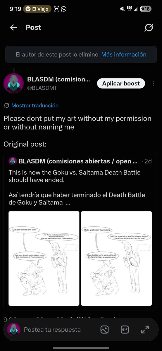 BLASDM1's tweet photo. El tipo que público mi dibujo sin mi permiso termino borrando la publicación, GANAMOS https://t.co/ytnfj9yUgd