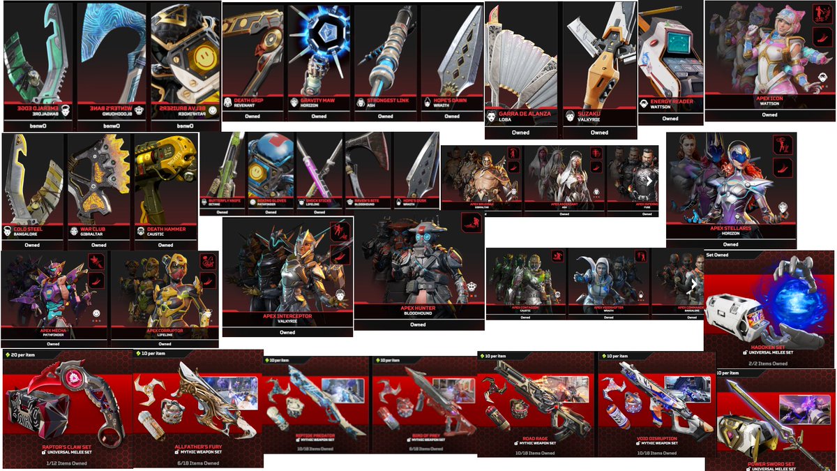 CallariTV's tweet photo. my Collection on the Main Account. 41 Heirlooms. Cheers :) 

#apexlegends #heirlooms #collection https://t.co/qeyVeMtp6o