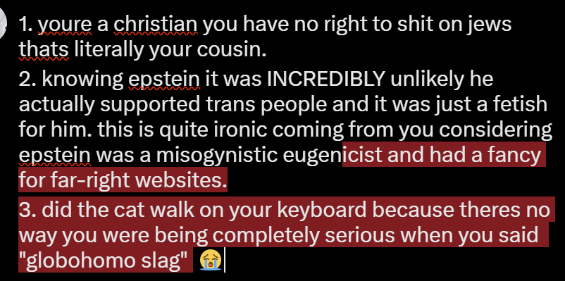 d00dlefoundd3ad's tweet photo. @esoterikkkaaa @FeddyLesbear im still confused over that "globohomo slag" shit like its actually impressive how dumb you sound https://t.co/OBTlYBdXY5
