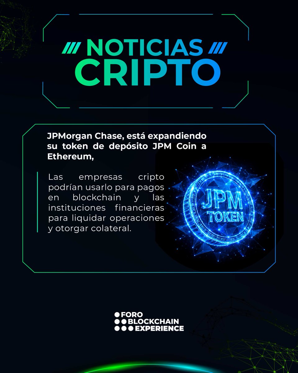 ForoBlockchain's tweet photo. JPMorgan lleva su JPM Coin a Ethereum 🚀 Sus clientes institucionales ya pueden mover dólares en segundos, 24/7, sobre una blockchain pública. La banca tradicional y el mundo cripto están cada vez más cerca. 🏦⛓️

📰 https://t.co/dB4VxljM31

#Blockchain #Ethereum #FinTech https://t.co/Veevzo1jhQ