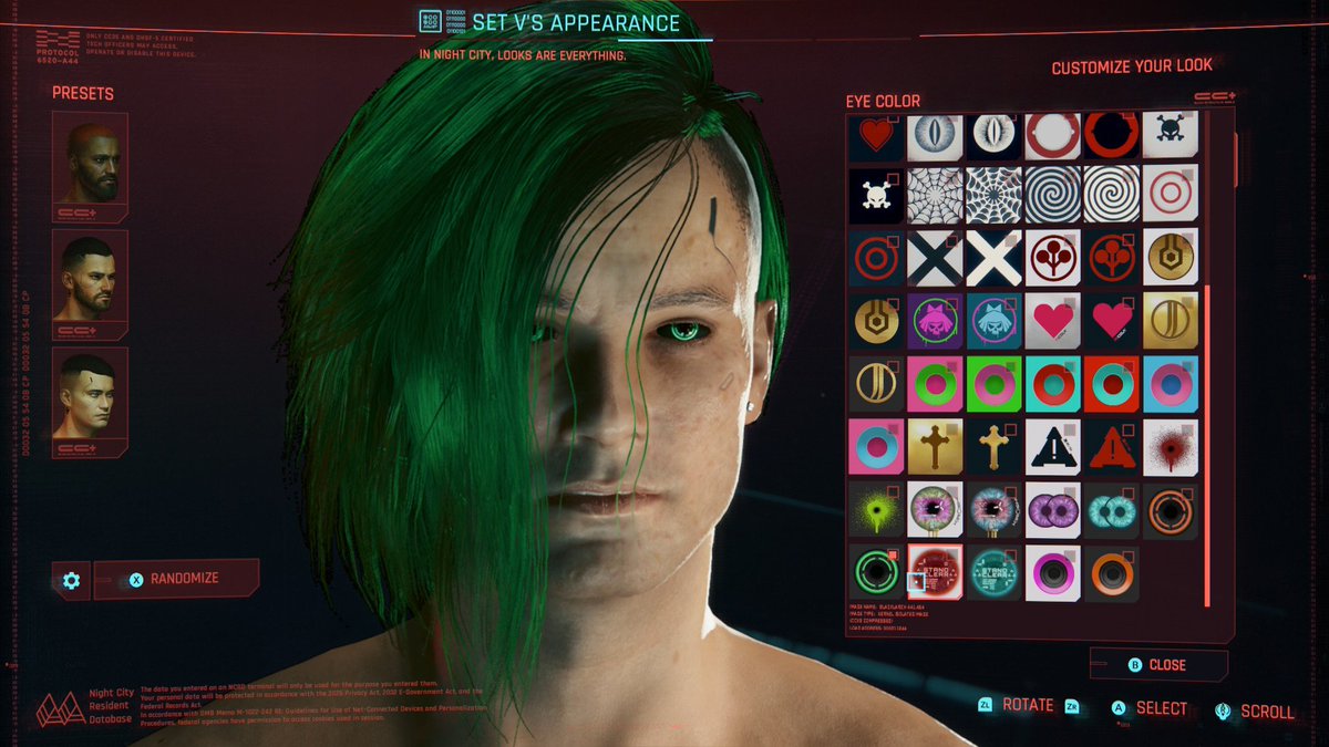 Back2Batk's tweet photo. Playing Cyberpunk 2077 for the first time and I accidentally made Jacksepticeye (kinda) https://t.co/3z76DzFsKq