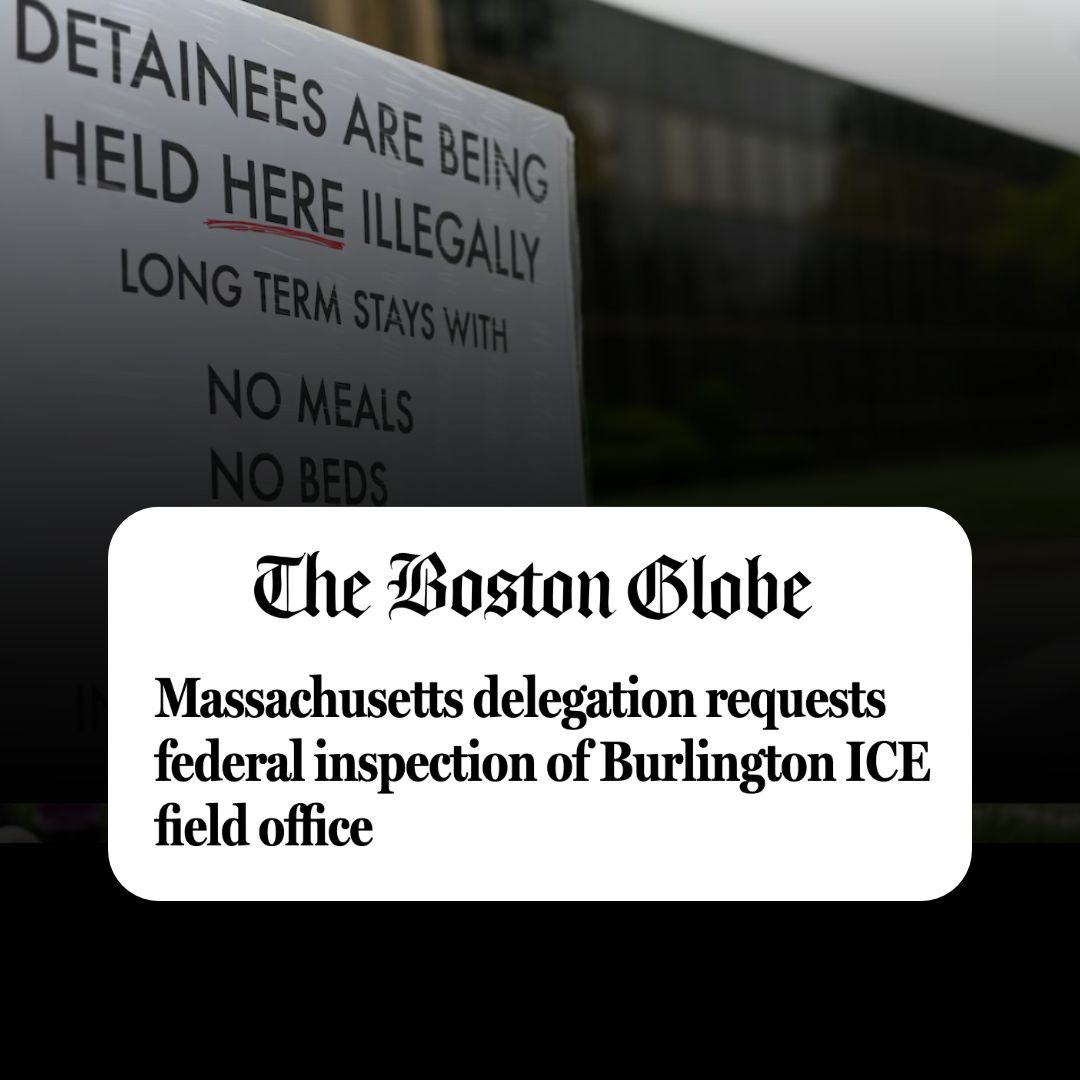 SenMarkey's tweet photo. There must be an independent federal investigation of the Burlington ICE facility. I have seen the conditions myself and am deeply disturbed by reports of detainees, including pregnant women, being denied the treatment they need. https://t.co/iY1PiISjH4