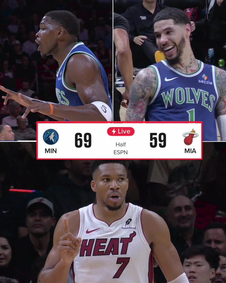 BleacherReport's tweet photo. Heat-Wolves is already a MOVIE 🤩🍿

Ant: 21 PTS, 4 REB, 3 3PM
Melo: 16 PTS, 4 AST, 4 3PM

Giannis: 21 PTS, 8-10 FG

Still one half to go 🔥 https://t.co/0bnsTJtBB3