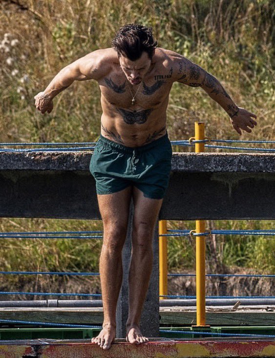 UKViewTime's tweet photo. Harry Styles is everything he thinks he is. Look at the body, just perfect 😍 🌈 https://t.co/JfbylH2pnT