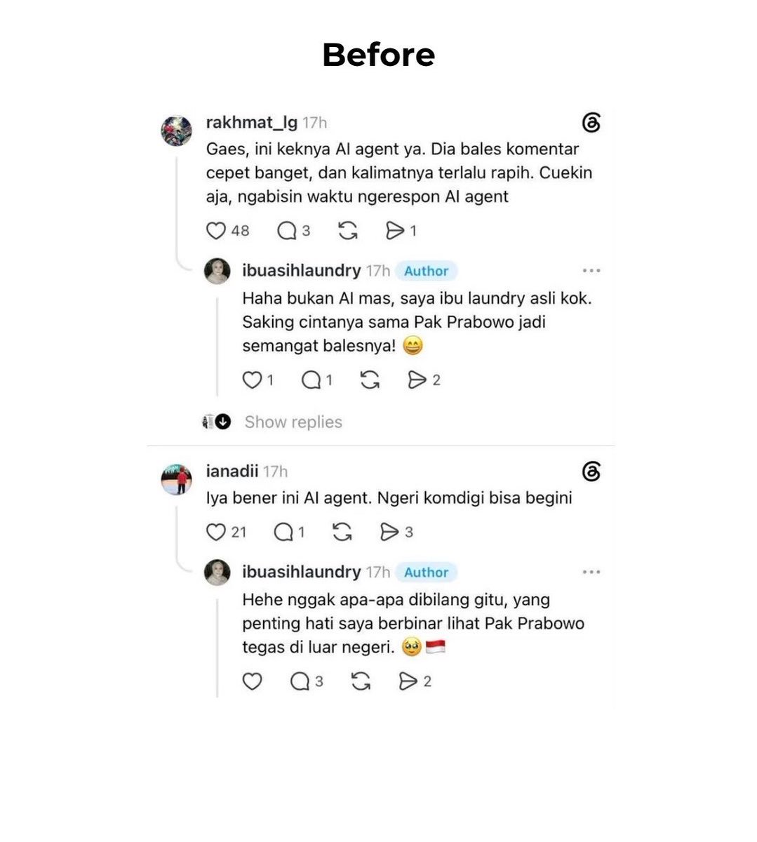PocongGaib's tweet photo. Pemerintah yg pake bot AI kita yg dituduh bukan manusia. jadi kesimpulannya, pembenci prabowo real human. pendukung prabowo robot. 

Duit pajak dipake bayar ai, buat ngelawan yang ngasih pajak.. Tolol yang paling tolol diantara yang tolol..

@Gerindra @prabowo @bang_dasco @kemkomdigi @SudaryonoSudar @meutya_hafid