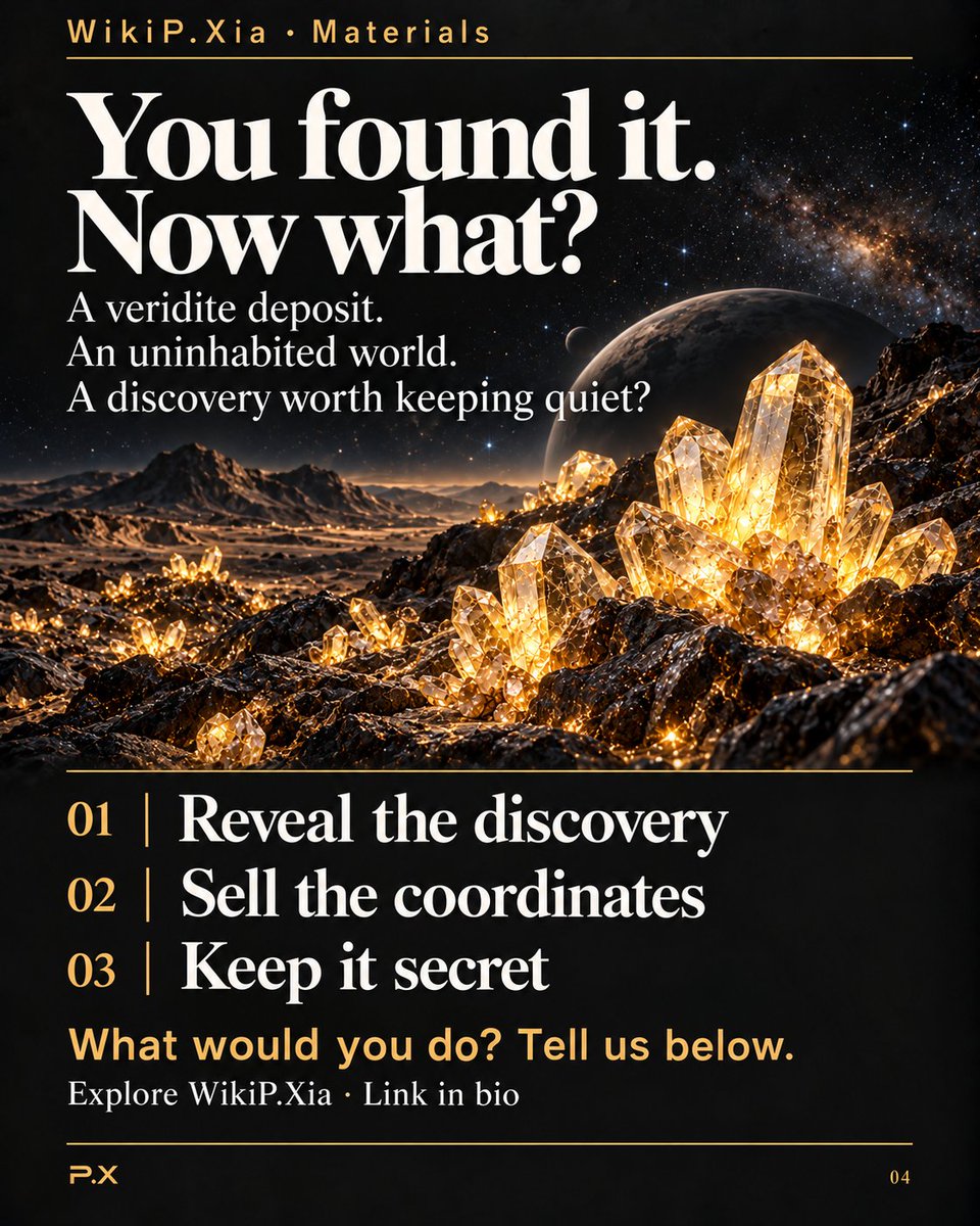 pxuniverse's tweet photo. Veridite makes faster-than-light travel possible. That makes its deposits worth fighting over.

You find one on an uninhabited world.

Reveal it, sell the coordinates, or keep it secret?

A glimpse into P.X lore:
https://t.co/BuxfQZqjwE https://t.co/3sbokzBYft