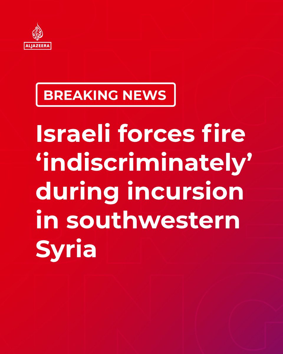 AJEnglish's tweet photo. BREAKING: Israeli forces launched an incursion in Jamla, southwestern Syria, deploying snipers on civilian homes and firing indiscriminately across residential areas in Deraa, according to Syrian state TV.

🔴 LIVE updates: https://t.co/HxHeLSXFde https://t.co/WD7SoEjPNr