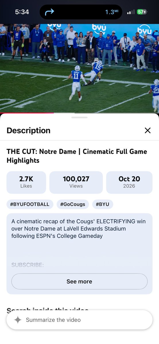 Quiott's tweet photo. Yooo congrats @BYUfootball on 100k views on YouTube within 24 hours! #TheCUT https://t.co/IgS3iBxAUd