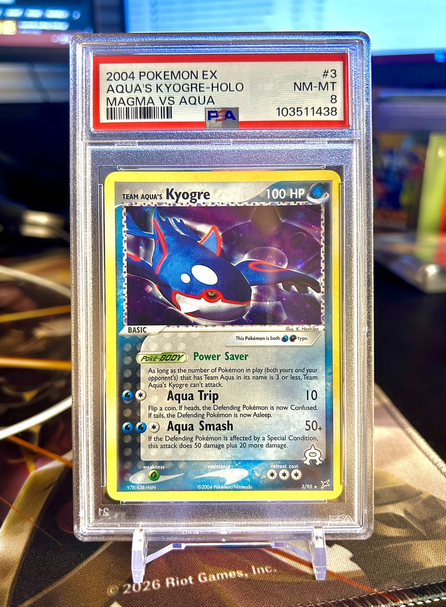 basedbear73's tweet photo. For Sale!! 2004 Aqua’s Kyogre Holo PSA 8 

$950 Shipped

Ships insured/signature req!  

RT’s appreciated! https://t.co/SDU0XjdYGT