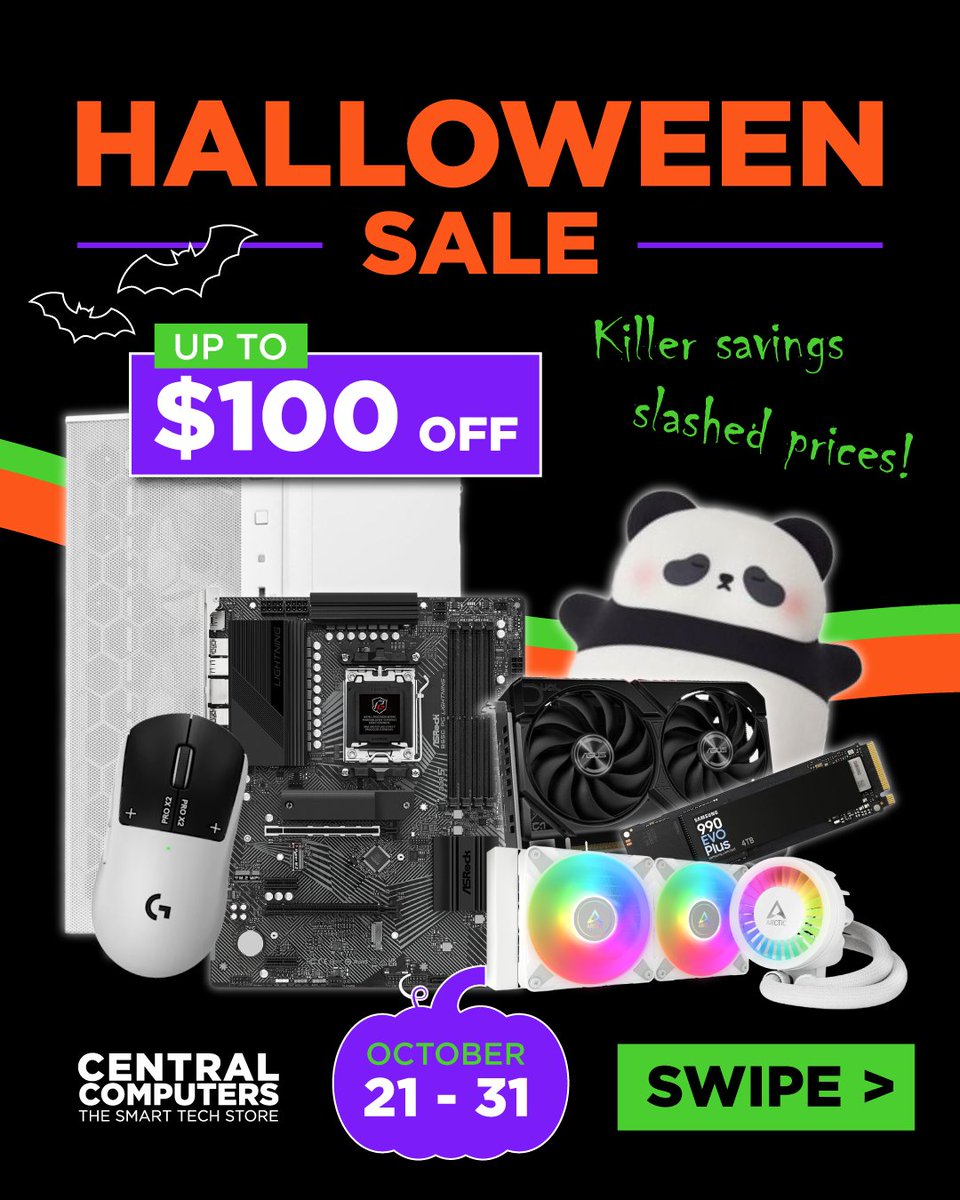 centralcomputer's tweet photo. 🎃 No tricks, just treats! 🍬

Amazing deals on PC components and gaming gear!  

Visit any of our five Bay Area stores and take advantage of great in-store discounts on products like the Logitech PRO X2 Superstrike or ASRock RX 9070 CL. 

Don't miss out on our 👻 Spooky Halloween Sale! 👻

🛒 Shop now: https://t.co/kxmmuUKhXp 

#HalloweenSale #CentralComputers #GamingSetup #PCGaming #BayAreaTech