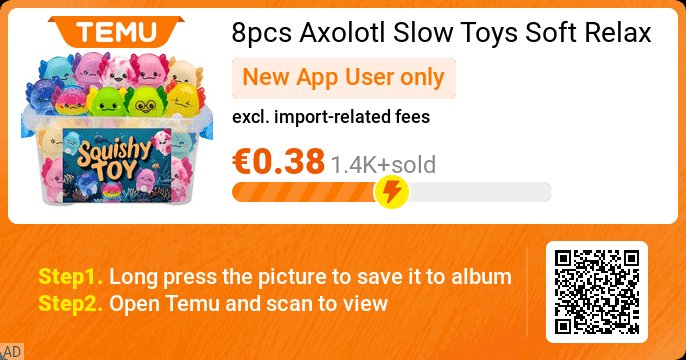 TemuGeekBuy's tweet photo. excl. import-related fees
8pcs Axolotl Slow #Toys Soft Relax Fidgets Toys for #Kids #Boys #Girls #Party Favors Novelty Classroom Prizes Goodie Bags Birthday Halloween/Thanksgiving Day/#Christmas Easter #Gift
👉 item link: https://t.co/aFGPBtlcSJ
⚠️ please refer to the page display.
⚠️ Every app user can only enjoy once.
#Ads #giveshare .