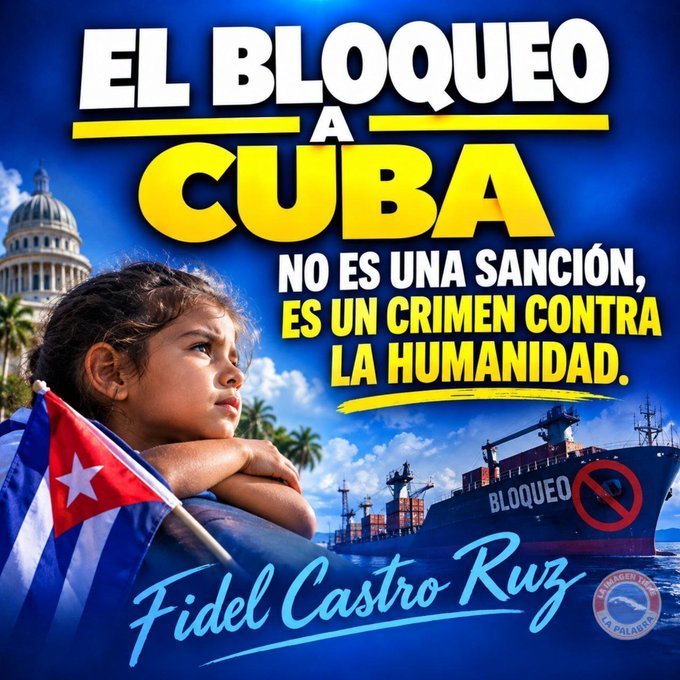 MinagCuba's tweet photo. El cerco energético, junto a otras medidas de intensificación extrema del bloqueo, constituyen un acto de genocidio tipificado también como un castigo colectivo contra la población cubana y una grave violación del Derecho Internacional.  #CubaNoEsUnaAmenaza,ElBloqueoSí @MinagCuba https://t.co/CWl5LsmsU3